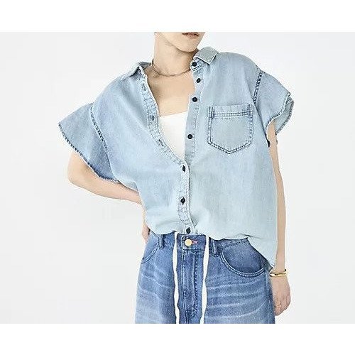 【リエミラー/Rie Miller】の【RM denim】ラッフルスリーブデニムブラウス 人気、トレンドファッション・服の通販 founy(ファニー) 　ファッション　Fashion　レディースファッション　Fashion for Women　トップス・カットソー　Cut & Sew Tops　シャツ・ブラウス・オフィスカジュアル　Elegant Blouses & Button-Ups　2026年　2026　おすすめ　Recommended / Our Picks　スリーブ　Sleeve, Long Sleeve / Short Sleeve　デニム　Denim, Jeans Material　フリル　Frill, Ruffle　フレンチ　French, French Style　 other-1|ID: prp329100004800212 ipo3291000000034826694