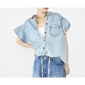 【リエミラー/Rie Miller】の【RM denim】ラッフルスリーブデニムブラウス 人気、トレンドファッション・服の通販 founy(ファニー) ファッション Fashion レディースファッション Fashion for Women トップス・カットソー Cut & Sew Tops シャツ・ブラウス・オフィスカジュアル Elegant Blouses & Button-Ups 2026年 2026 おすすめ Recommended / Our Picks スリーブ Sleeve, Long Sleeve / Short Sleeve デニム Denim, Jeans Material フリル Frill, Ruffle フレンチ French, French Style |ID:prp329100004800212