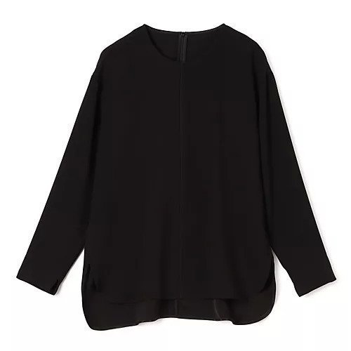 【プレインピープル/PLAIN PEOPLE】のバックサテンジョーゼットノーカラーブラウス インテリア・キッズ・メンズ・レディースファッション・服の通販 founy(ファニー) 　ファッション　Fashion　レディースファッション　Fashion for Women　トップス・カットソー　Cut & Sew Tops　シャツ・ブラウス・オフィスカジュアル　Elegant Blouses & Button-Ups　バッグ　Bags　おすすめ　Recommended / Our Picks　ショート　Short, Short Length　セットアップ　Set-Up, Coordinated Outfit　セーター　Sweater, Knitwear　定番　Standard, Basic Item　長袖　Long Sleeve, Full Sleeve　ブラック|ID: prp329100004801356 ipo3291000000034835721