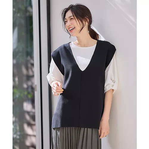 【エニー/ANY】のVネックニットベスト インテリア・キッズ・メンズ・レディースファッション・服の通販 founy(ファニー) ファッション Fashion レディースファッション Fashion for Women アウター Coat / Outerwear Collection トップス・カットソー Cut & Sew Tops ニット Knit Tops & Sweaters ベスト&ジレ / 重ね着スタイル Vests & Gilets Vネックトップス V-Neck Tops / V-Cut Neckline Shirts インナー Innerwear カットソー Cut and Sewn Top ストレッチ Stretch, Stretchy Fabric スリット Slit, Slit Detail デニム Denim, Jeans Material ベスト Vest, Waistcoat ミラノリブ Milano Rib, Milano Stitch エレガント 上品 Elegant ブラック|ID: prp329100004806088 ipo3291000000034875014