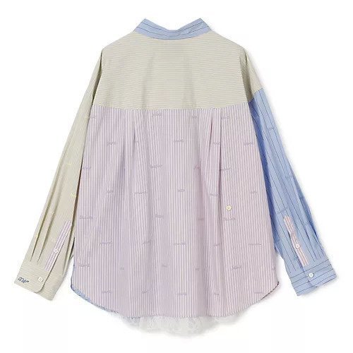 【ミュベール/MUVEIL】のレター刺繍ミックスパターンシャツブラウス 人気、トレンドファッション・服の通販 founy(ファニー) ファッション Fashion レディースファッション Fashion for Women トップス・カットソー Cut & Sew Tops シャツ・ブラウス・オフィスカジュアル Elegant Blouses & Button-Ups ストライプ Stripe, Striped Pattern ブロック Block, Solid Block Pattern 洗える Machine Washable other-2|ID: prp329100004809938 ipo3291000000034909270