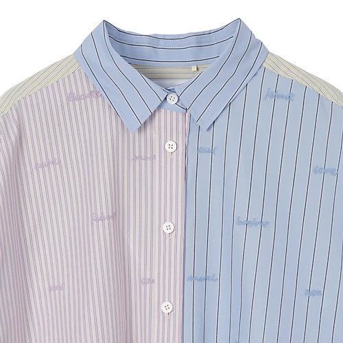 【ミュベール/MUVEIL】のレター刺繍ミックスパターンシャツブラウス 人気、トレンドファッション・服の通販 founy(ファニー) ファッション Fashion レディースファッション Fashion for Women トップス・カットソー Cut & Sew Tops シャツ・ブラウス・オフィスカジュアル Elegant Blouses & Button-Ups ストライプ Stripe, Striped Pattern ブロック Block, Solid Block Pattern 洗える Machine Washable other-3|ID: prp329100004809938 ipo3291000000034909272