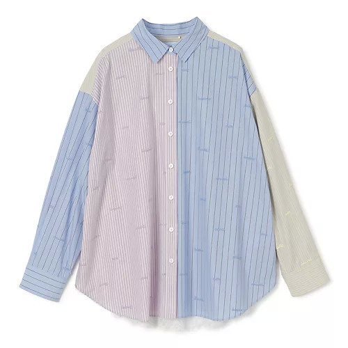 【ミュベール/MUVEIL】のレター刺繍ミックスパターンシャツブラウス インテリア・キッズ・メンズ・レディースファッション・服の通販 founy(ファニー) https://founy.com/ ファッション Fashion レディースファッション Fashion for Women トップス・カットソー Cut & Sew Tops シャツ・ブラウス・オフィスカジュアル Elegant Blouses & Button-Ups ストライプ Stripe, Striped Pattern ブロック Block, Solid Block Pattern 洗える Machine Washable |ID: prp329100004809938 ipo3291000000036277377