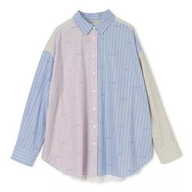 【ミュベール/MUVEIL】のレター刺繍ミックスパターンシャツブラウス 人気、トレンドファッション・服の通販 founy(ファニー) ファッション Fashion レディースファッション Fashion for Women トップス・カットソー Cut & Sew Tops シャツ・ブラウス・オフィスカジュアル Elegant Blouses & Button-Ups ストライプ Stripe, Striped Pattern ブロック Block, Solid Block Pattern 洗える Machine Washable |ID:prp329100004809938