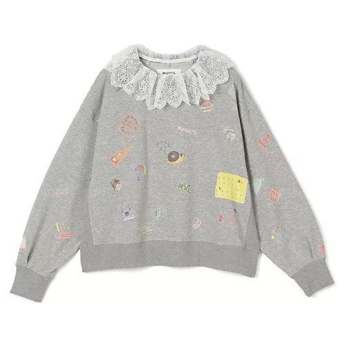 【ミュベール/MUVEIL】のレース襟付き落書きプリントスウェットプルオーバー インテリア・キッズ・メンズ・レディースファッション・服の通販 founy(ファニー) ファッション Fashion レディースファッション Fashion for Women トップス・カットソー Cut & Sew Tops レディースパーカー・カジュアルフーディー Casual Hoodies & Sweatshirts カジュアルプルオーバー・ニットトップス Pullovers & Knit Tops / Casual Pullovers スウェット・クルーネックトップス Sweatshirts & Crewnecks / Relaxed Fit Sweat Tops タートルネック Turtleneck, High Neck プリント Print, Printed Pattern レース Lace, Lace Fabric 洗える Machine Washable gray|ID: prp329100004809966 ipo3291000000034910197