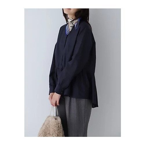 【ヒューマンウーマン/HUMAN WOMAN】の綿シルクローンウォッシャブルブラウス インテリア・キッズ・メンズ・レディースファッション・服の通販 founy(ファニー) ファッション Fashion レディースファッション Fashion for Women トップス・カットソー Cut & Sew Tops シャツ・ブラウス・オフィスカジュアル Elegant Blouses & Button-Ups おすすめ Recommended / Our Picks カーディガン Cardigan, Knitwear シルク Silk, 100% Silk スタンダード Standard, Basic ペプラム Peplum, Flared Hem ボトム Bottoms, Lower Wear ロング Long, Long-Length ネイビー|ID: prp329100004810950 ipo3291000000034920774