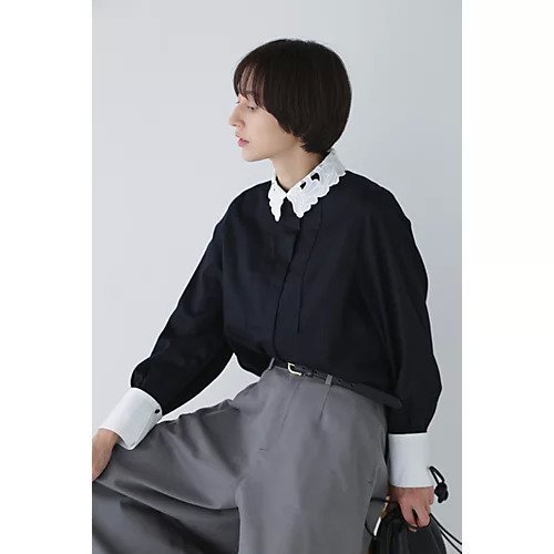 【ヒューマンウーマン/HUMAN WOMAN】のレース襟付きサテンブラウス インテリア・キッズ・メンズ・レディースファッション・服の通販 founy(ファニー) ファッション Fashion レディースファッション Fashion for Women トップス・カットソー Cut & Sew Tops シャツ・ブラウス・オフィスカジュアル Elegant Blouses & Button-Ups おすすめ Recommended / Our Picks カフス Cuff Design クラシカル Classical, Vintage-Inspired サテン Satin, Glossy Fabric スタンダード Standard, Basic デニム Denim, Jeans Material フレンチ French, French Style ベーシック Basic, Essential ボトム Bottoms, Lower Wear レース Lace, Lace Fabric ブラック|ID: prp329100004810955 ipo3291000000034920802