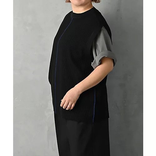 【スタイルデリ/STYLE DELI】の【BLK001】配色ラインリブノースリニット 人気、トレンドファッション・服の通販 founy(ファニー) 　ファッション　Fashion　レディースファッション　Fashion for Women　トップス・カットソー　Cut & Sew Tops　ニット　Knit Tops & Sweaters　イエロー　Yellow　インナー　Innerwear　春　Spring　軽量　Lightweight, Ultra Light　スリット　Slit, Slit Detail　定番　Standard, Basic Item　ノースリーブ　Sleeveless, No-Sleeve　フロント　Front, Front Design　ベスト　Vest, Waistcoat　ミックス　Mix, Mixed Style　ロング　Long, Long-Length　おすすめ　Recommended / Our Picks　夏　Summer　旅行　Travel　other-2|ID: prp329100004810957 ipo3291000000034920822