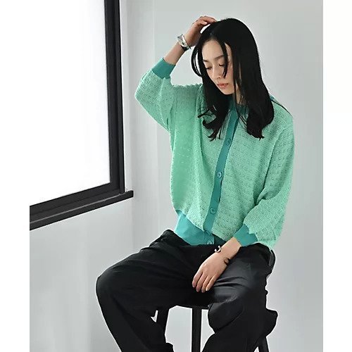 【スタイルデリ/STYLE DELI】の【BLK001】透かし編みバイカラー半袖カーディガン 人気、トレンドファッション・服の通販 founy(ファニー) 　ファッション　Fashion　レディースファッション　Fashion for Women　トップス・カットソー　Cut & Sew Tops　カーディガン・羽織り　Layered Style Cardigans　春　Spring　カーディガン　Cardigan, Knitwear　シアー　Sheer, See-Through　スリット　Slit, Slit Detail　透かし　Cut-Out, Lacework　定番　Standard, Basic Item　バランス　Balance, Style Balance　ベーシック　Basic, Essential　半袖　Short Sleeve, Half Sleeve　ミックス　Mix, Mixed Style　おすすめ　Recommended / Our Picks　夏　Summer　旅行　Travel　 other-1|ID: prp329100004810969 ipo3291000000035903468