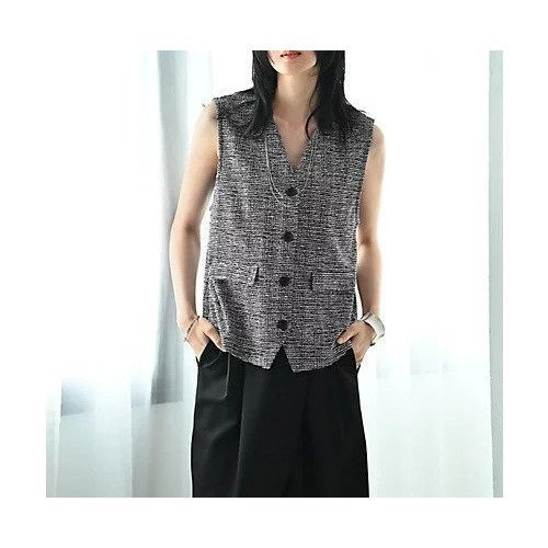 【スタイルデリ/STYLE DELI】の【BLK001】カットライトツイードベスト 人気、トレンドファッション・服の通販 founy(ファニー) 　ファッション　Fashion　レディースファッション　Fashion for Women　アウター　Coat / Outerwear Collection　トップス・カットソー　Cut & Sew Tops　ベスト&ジレ / 重ね着スタイル　Vests & Gilets　オケージョン　Occasion Wear　春　Spring　コンパクト　Compact, Small Size　軽量　Lightweight, Ultra Light　シンプル　Simple, Minimal　スリット　Slit, Slit Detail　セットアップ　Set-Up, Coordinated Outfit　ツイード　Twill, Twill Weave　デニム　Denim, Jeans Material　ノースリーブ　Sleeveless, No-Sleeve　フラップ　Flap, Flap Pocket　フロント　Front, Front Design　ベスト　Vest, Waistcoat　ポケット　Pocket, Pocket Detail　羽織　Haori, Light Jacket　ミックス　Mix, Mixed Style　おすすめ　Recommended / Our Picks　夏　Summer　旅行　Travel　セレモニー　Ceremony　other-3|ID: prp329100004810975 ipo3291000000035913963