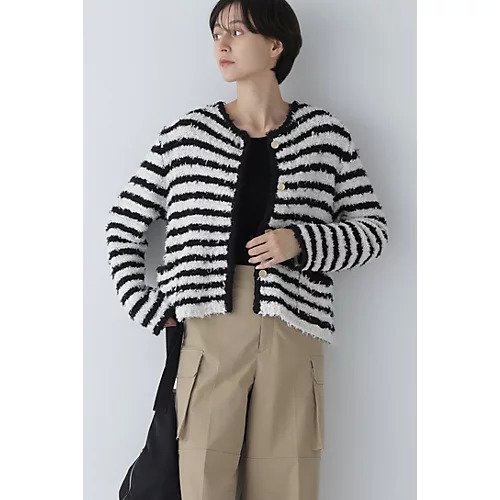 【ヒューマンウーマン/HUMAN WOMAN】の金ボタンニットジャケット インテリア・キッズ・メンズ・レディースファッション・服の通販 founy(ファニー) 　ファッション　Fashion　レディースファッション　Fashion for Women　アウター　Coat / Outerwear Collection　レディースジャケット・軽アウター　Jackets　おすすめ　Recommended / Our Picks　カーゴパンツ　Cargo Pants, Utility Pants　ジャケット　Jacket, Outerwear　スタンダード　Standard, Basic　ツイード　Twill, Twill Weave　デニム　Denim, Jeans Material　トレンド　Trend, Trending Now　パイピング　Piping, Trim Design　ボーダー　Border, Stripe　ポケット　Pocket, Pocket Detail　アイボリー×ブラック|ID: prp329100004811043 ipo3291000000034921449