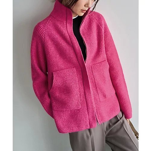 【スタイルデリ/STYLE DELI】のダブルジップスタンドネックニットジャケット インテリア・キッズ・メンズ・レディースファッション・服の通販 founy(ファニー) 　ファッション　Fashion　レディースファッション　Fashion for Women　アウター　Coat / Outerwear Collection　レディースジャケット・軽アウター　Jackets　イエロー　Yellow　カーディガン　Cardigan, Knitwear　シルバー　Silver, Metallic Silver　ジャケット　Jacket, Outerwear　スウェット / スエット　Sweatshirt, Sweatwear　スタンド　Stand Collar, Upright Stand　ストレート　Straight, Straight Cut　スリット　Slit, Slit Detail　ダブル　Double, Double-Breasted　トレンド　Trend, Trending Now　人気　Popular, Best Seller　長袖　Long Sleeve, Full Sleeve　バランス　Balance, Style Balance　パーカー　Hoodie, Parka　フロント　Front, Front Design　ブルゾン　Blouson, Bomber Jacket　ポケット　Pocket, Pocket Detail　ミドル　Middle Length, Mid Height　メランジ　Melange, Mixed Yarn　冬　Winter / This Winter　ピンク|ID: prp329100004813731 ipo3291000000034954194