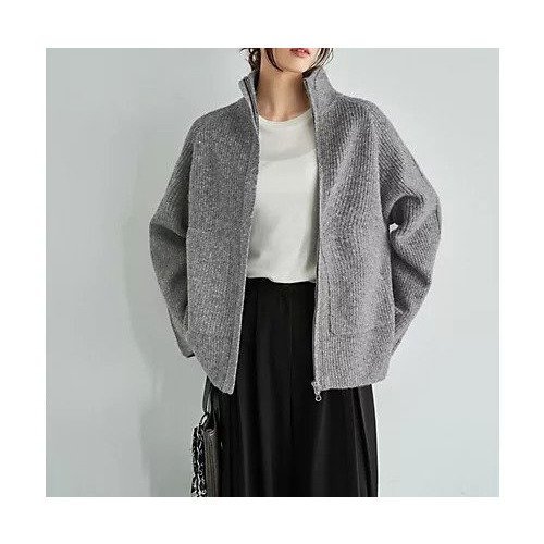 【スタイルデリ/STYLE DELI】のダブルジップスタンドネックニットジャケット インテリア・キッズ・メンズ・レディースファッション・服の通販 founy(ファニー) 　ファッション　Fashion　レディースファッション　Fashion for Women　アウター　Coat / Outerwear Collection　レディースジャケット・軽アウター　Jackets　イエロー　Yellow　カーディガン　Cardigan, Knitwear　シルバー　Silver, Metallic Silver　ジャケット　Jacket, Outerwear　スウェット / スエット　Sweatshirt, Sweatwear　スタンド　Stand Collar, Upright Stand　ストレート　Straight, Straight Cut　スリット　Slit, Slit Detail　ダブル　Double, Double-Breasted　トレンド　Trend, Trending Now　人気　Popular, Best Seller　長袖　Long Sleeve, Full Sleeve　バランス　Balance, Style Balance　パーカー　Hoodie, Parka　フロント　Front, Front Design　ブルゾン　Blouson, Bomber Jacket　ポケット　Pocket, Pocket Detail　ミドル　Middle Length, Mid Height　メランジ　Melange, Mixed Yarn　冬　Winter / This Winter　グレー|ID: prp329100004813731 ipo3291000000034954196