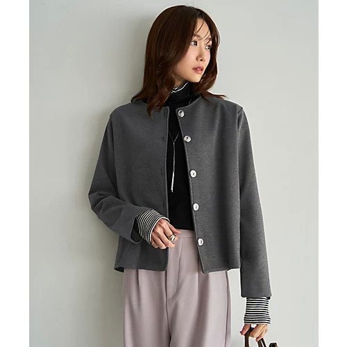 【スタイルデリ/STYLE DELI】のメタルボタンの柔らかノーカラージャケット インテリア・キッズ・メンズ・レディースファッション・服の通販 founy(ファニー) 　ファッション　Fashion　レディースファッション　Fashion for Women　アウター　Coat / Outerwear Collection　レディースジャケット・軽アウター　Jackets　ノーカラージャケット / シンプル上品コーデ　Collarless Jackets　イエロー　Yellow　インナー　Innerwear　カットソー　Cut and Sewn Top　カーディガン　Cardigan, Knitwear　ジャケット　Jacket, Outerwear　ストレート　Straight, Straight Cut　スリット　Slit, Slit Detail　長袖　Long Sleeve, Full Sleeve　バランス　Balance, Style Balance　フォルム　Silhouette, Form　フロント　Front, Front Design　ベーシック　Basic, Essential　ポケット　Pocket, Pocket Detail　ミドル　Middle Length, Mid Height　メタル　Metal, Metal Parts　リアル　Real, Realistic　リラックス　Relax, Relaxed Fit　ワイド　Wide, Wide Fit　エレガント 上品　Elegant　チャコール|ID: prp329100004813817 ipo3291000000034959899