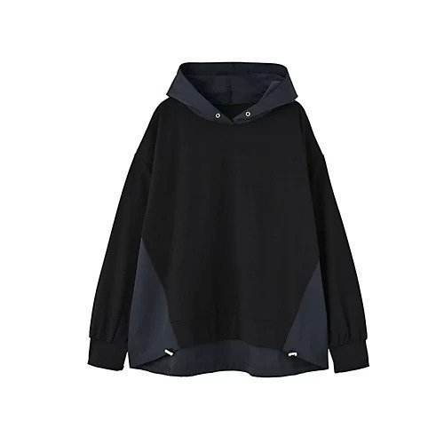 【スタイルデリ/STYLE DELI】の【BLK001】異素材使いフーディープルオーバー インテリア・キッズ・メンズ・レディースファッション・服の通販 founy(ファニー) 　ファッション　Fashion　レディースファッション　Fashion for Women　トップス・カットソー　Cut & Sew Tops　カジュアルプルオーバー・ニットトップス　Pullovers & Knit Tops / Casual Pullovers　カットソー　Cut and Sewn Top　スリット　Slit, Slit Detail　チェック　Check, Plaid, Tartan　定番　Standard, Basic Item　ブラウジング　Blouson Silhouette, Cinched Waist　おすすめ　Recommended / Our Picks　夏　Summer　旅行　Travel　ブラック×ネイビー|ID: prp329100004815841 ipo3291000000034979406