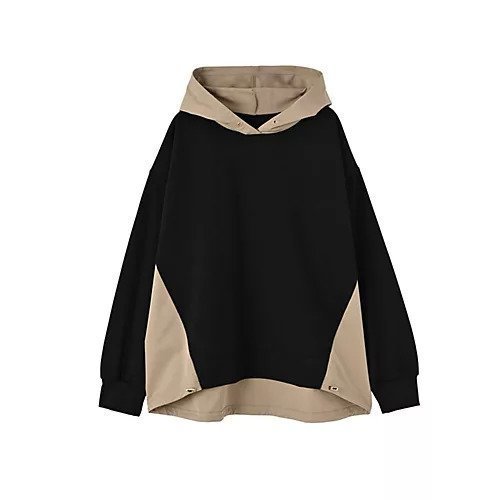 【スタイルデリ/STYLE DELI】の【BLK001】異素材使いフーディープルオーバー インテリア・キッズ・メンズ・レディースファッション・服の通販 founy(ファニー) 　ファッション　Fashion　レディースファッション　Fashion for Women　トップス・カットソー　Cut & Sew Tops　カジュアルプルオーバー・ニットトップス　Pullovers & Knit Tops / Casual Pullovers　カットソー　Cut and Sewn Top　スリット　Slit, Slit Detail　チェック　Check, Plaid, Tartan　定番　Standard, Basic Item　ブラウジング　Blouson Silhouette, Cinched Waist　おすすめ　Recommended / Our Picks　夏　Summer　旅行　Travel　ブラック×ベージュ|ID: prp329100004815841 ipo3291000000034979408