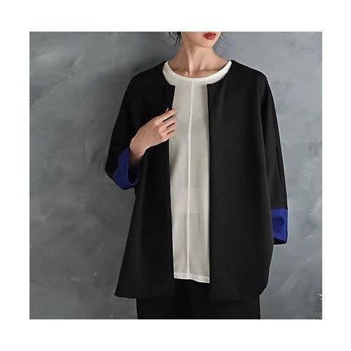 【スタイルデリ/STYLE DELI】の【BLK001】リラックスドルマン配色ジャケット 人気、トレンドファッション・服の通販 founy(ファニー) 　ファッション　Fashion　レディースファッション　Fashion for Women　アウター　Coat / Outerwear Collection　レディースジャケット・軽アウター　Jackets　カーディガン　Cardigan, Knitwear　ジャケット　Jacket, Outerwear　スリット　Slit, Slit Detail　チェック　Check, Plaid, Tartan　定番　Standard, Basic Item　ボックス　Boxy, Box Shape　おすすめ　Recommended / Our Picks　日本製　Made In Japan　夏　Summer　旅行　Travel　 other-1|ID: prp329100004815877 ipo3291000000034979665