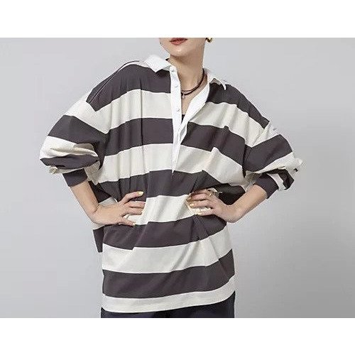 【ノーリーズ/NOLLEY'S】の【MAQWEL/マクウェル】ウォッシャブルBIGラガーシャツ インテリア・キッズ・メンズ・レディースファッション・服の通販 founy(ファニー) 　ファッション　Fashion　レディースファッション　Fashion for Women　トップス・カットソー　Cut & Sew Tops　シャツ・ブラウス・オフィスカジュアル　Elegant Blouses & Button-Ups　2026年　2026　ウォッシャブル　Machine Washable　カットソー　Cut and Sewn Top　クラシック　Classic, Timeless Style　スラックス　Slacks, Dress Pants　デニム　Denim, Jeans Material　バランス　Balance, Style Balance　ボーダー　Border, Stripe　リラックス　Relax, Relaxed Fit　ブラック・グレー系3|ID: prp329100004816062 ipo3291000000034981640