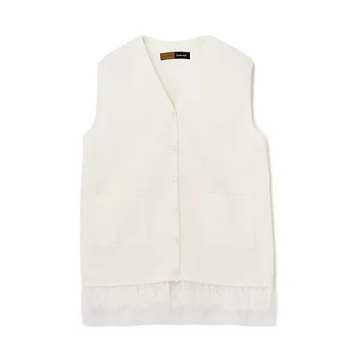 【イーバイエクラ/E by eclat】のRoom no.8 for E by eclat チュールレースニットジレ インテリア・キッズ・メンズ・レディースファッション・服の通販 founy(ファニー) 　ファッション　Fashion　レディースファッション　Fashion for Women　アウター　Coat / Outerwear Collection　トップス・カットソー　Cut & Sew Tops　ニット　Knit Tops & Sweaters　ベスト&ジレ / 重ね着スタイル　Vests & Gilets　シンプル　Simple, Minimal　チュール　Tulip, Tulip Motif　レース　Lace, Lace Fabric　オフホワイト|ID: prp329100004816075 ipo3291000000035733538