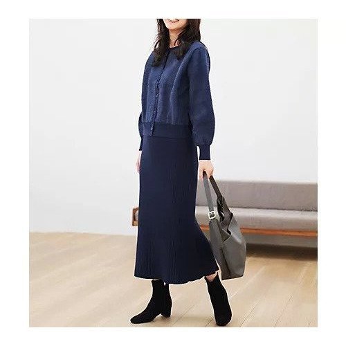 【エニー/ANY】のフェザーカーディガン ニットスカートセットアップ インテリア・キッズ・メンズ・レディースファッション・服の通販 founy(ファニー) 　ファッション　Fashion　レディースファッション　Fashion for Women　セットアップ　Matching Sets　スカート・ミニ/ミディ/マキシ　Skirts / Mini, Midi & Maxi Skirts　カーディガン　Cardigan, Knitwear　コンビ　Combo, Combination Style　ショート　Short, Short Length　セットアップ　Set-Up, Coordinated Outfit　フェザー　Feather, Feather Detail　フレア　Flare, Flared　ネイビー|ID: prp329100004818013 ipo3291000000035002512