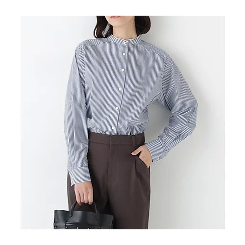 【ヒューマンウーマン/HUMAN WOMAN】のドビーストライプレースカラーブラウス インテリア・キッズ・メンズ・レディースファッション・服の通販 founy(ファニー) 　ファッション　Fashion　レディースファッション　Fashion for Women　トップス・カットソー　Cut & Sew Tops　シャツ・ブラウス・オフィスカジュアル　Elegant Blouses & Button-Ups　おすすめ　Recommended / Our Picks　カーディガン　Cardigan, Knitwear　ストライプ　Stripe, Striped Pattern　ビッグ　Big, Oversized　レース　Lace, Lace Fabric　春　Spring　ネイビーストライプ|ID: prp329100004819902 ipo3291000000035022912