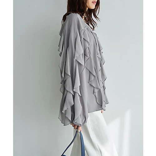 【スタイルデリ/STYLE DELI】の【LUXE】ドレープフリルブラウス 人気、トレンドファッション・服の通販 founy(ファニー) 　ファッション　Fashion　レディースファッション　Fashion for Women　トップス・カットソー　Cut & Sew Tops　シャツ・ブラウス・オフィスカジュアル　Elegant Blouses & Button-Ups　インナー　Innerwear　エアリー　Airy Texture　カーディガン　Cardigan, Knitwear　ギャザー　Gathered, Ruffled　サロペット　Overalls, Salopette　シフォン　Chiffon, Lightweight Fabric　ジャケット　Jacket, Outerwear　ジョーゼット　Georgette, Semi-Sheer Fabric　ストレート　Straight, Straight Cut　スリット　Slit, Slit Detail　デコルテ　Décolleté, Neckline　ドレープ　Drape, Draping Fabric　長袖　Long Sleeve, Full Sleeve　バランス　Balance, Style Balance　フォルム　Silhouette, Form　フリル　Frill, Ruffle　ポケット　Pocket, Pocket Detail　エレガント 上品　Elegant　other-3|ID: prp329100004825673 ipo3291000000035106623