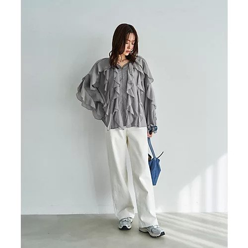 【スタイルデリ/STYLE DELI】の【LUXE】ドレープフリルブラウス 人気、トレンドファッション・服の通販 founy(ファニー) 　ファッション　Fashion　レディースファッション　Fashion for Women　トップス・カットソー　Cut & Sew Tops　シャツ・ブラウス・オフィスカジュアル　Elegant Blouses & Button-Ups　インナー　Innerwear　エアリー　Airy Texture　カーディガン　Cardigan, Knitwear　ギャザー　Gathered, Ruffled　サロペット　Overalls, Salopette　シフォン　Chiffon, Lightweight Fabric　ジャケット　Jacket, Outerwear　ジョーゼット　Georgette, Semi-Sheer Fabric　ストレート　Straight, Straight Cut　スリット　Slit, Slit Detail　デコルテ　Décolleté, Neckline　ドレープ　Drape, Draping Fabric　長袖　Long Sleeve, Full Sleeve　バランス　Balance, Style Balance　フォルム　Silhouette, Form　フリル　Frill, Ruffle　ポケット　Pocket, Pocket Detail　エレガント 上品　Elegant　other-2|ID: prp329100004825673 ipo3291000000036049451