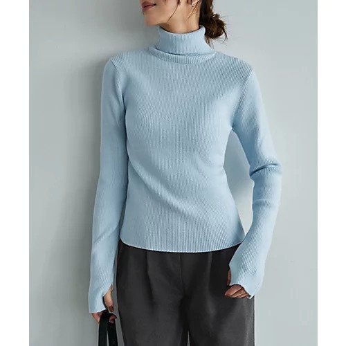 【スタイルデリ/STYLE DELI】の柔らかなカシミヤ混リブ編みタートルニット インテリア・キッズ・メンズ・レディースファッション・服の通販 founy(ファニー) 　ファッション　Fashion　レディースファッション　Fashion for Women　トップス・カットソー　Cut & Sew Tops　ニット　Knit Tops & Sweaters　シンプル　Simple, Minimal　ストレート　Straight, Straight Cut　スリット　Slit, Slit Detail　タートル　Turtleneck, Turtle Collar　タートルネック　Turtleneck, High Neck　長袖　Long Sleeve, Full Sleeve　フィット　Fit, Slim Fit　ベーシック　Basic, Essential　メランジ　Melange, Mixed Yarn　エレガント 上品　Elegant　ライトブルー|ID: prp329100004825674 ipo3291000000035106627