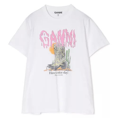 【ガニー/GANNI】のBasic Cotton Jersey T-shirt Boots Print インテリア・キッズ・メンズ・レディースファッション・服の通販 founy(ファニー) https://founy.com/ ファッション Fashion レディースファッション Fashion for Women トップス・カットソー Cut & Sew Tops シャツ・ブラウス・オフィスカジュアル Elegant Blouses & Button-Ups ロングTシャツ・Tシャツ Longline T-Shirts & Tees ウエスタン Western Style グラフィック Graphic, Graphic Design 半袖 Short Sleeve, Half Sleeve 洗える Machine Washable |ID: prp329100004828955 ipo3291000000036319954