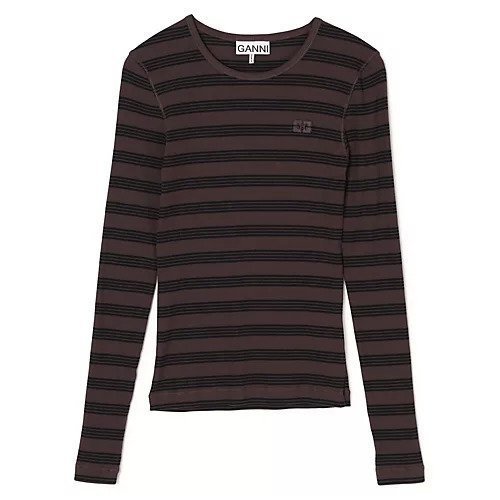【ガニー/GANNI】のSoft Cotton Stripe Rib Longsleeve インテリア・キッズ・メンズ・レディースファッション・服の通販 founy(ファニー) 　ファッション　Fashion　レディースファッション　Fashion for Women　トップス・カットソー　Cut & Sew Tops　ジャケット　Jacket, Outerwear　フィット　Fit, Slim Fit　リブニット　Rib Knit, Ribbed Knit　レトロ　Retro, Vintage Style　洗える　Machine Washable　Chocolate Plum|ID: prp329100004828967 ipo3291000000036050408