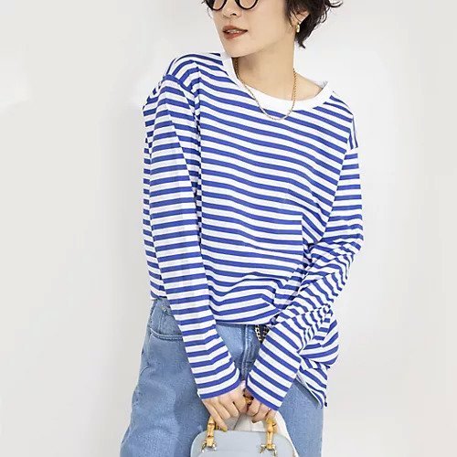 【リエミラー/Rie Miller】のGIZA COTTONロングスリーブTシャツ インテリア・キッズ・メンズ・レディースファッション・服の通販 founy(ファニー) ファッション Fashion レディースファッション Fashion for Women トップス・カットソー Cut & Sew Tops シャツ・ブラウス・オフィスカジュアル Elegant Blouses & Button-Ups ロングTシャツ・Tシャツ Longline T-Shirts & Tees 2024年 2024 2024春夏・S/S Spring/Summer 2024 SS24 2026年 2026 スリット Slit, Slit Detail スリーブ Sleeve, Long Sleeve / Short Sleeve ボーダー Border, Stripe ロング Long, Long-Length エレガント 上品 Elegant 人気 Popular, Best Seller ブルー系その他3|ID: prp329100004828972 ipo3291000000035145842