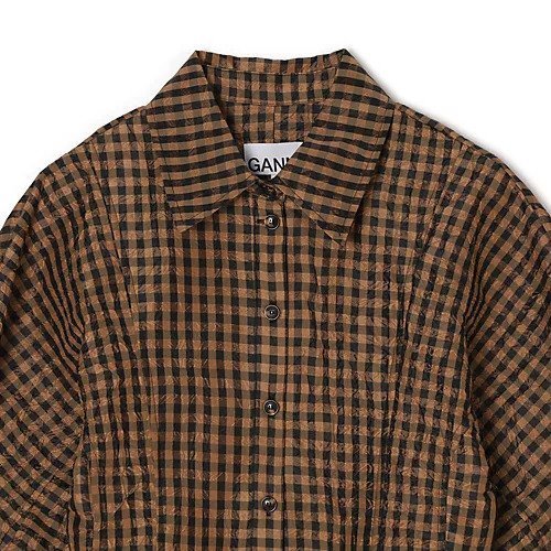 【ガニー/GANNI】のCrinkled Taffeta Check Peplum Shirt 人気、トレンドファッション・服の通販 founy(ファニー) 　ファッション　Fashion　レディースファッション　Fashion for Women　トップス・カットソー　Cut & Sew Tops　シャツ・ブラウス・オフィスカジュアル　Elegant Blouses & Button-Ups　ギンガム　Gingham, Gingham Fabric　クラシック　Classic, Timeless Style　タフタ　Taffeta, Structured Fabric　チェック　Check, Plaid, Tartan　パターン　Pattern, Design Print　フリル　Frill, Ruffle　ペプラム　Peplum, Flared Hem　モダン　Modern, Contemporary　ロング　Long, Long-Length　今季　This Season, Current Season　夏　Summer　other-3|ID: prp329100004828985 ipo3291000000035145936