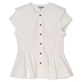 【ガニー/GANNI】 Stretch Cotton Peter Pan Collar Shirt人気、トレンドファッション・服の通販 founy(ファニー) ファッション Fashion レディースファッション Fashion for Women トップス・カットソー Cut & Sew Tops シャツ・ブラウス・オフィスカジュアル Elegant Blouses & Button-Ups インド Indian Textile ガーリー Girly, Feminine Style フリル Frill, Ruffle ペプラム Peplum, Flared Hem ワイド Wide, Wide Fit ヴィンテージ Vintage Style 洗える Machine Washable |ID:prp329100004828993