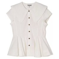 【ガニー/GANNI】のStretch Cotton Peter Pan Collar Shirt 人気、トレンドファッション・服の通販 founy(ファニー) ファッション Fashion レディースファッション Fashion for Women トップス・カットソー Cut & Sew Tops シャツ・ブラウス・オフィスカジュアル Elegant Blouses & Button-Ups インド Indian Textile ガーリー Girly, Feminine Style フリル Frill, Ruffle ペプラム Peplum, Flared Hem ワイド Wide, Wide Fit ヴィンテージ Vintage Style 洗える Machine Washable |ID:prp329100004828993