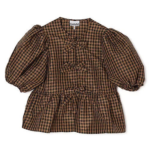 【ガニー/GANNI】のCrinkled Taffeta Check Peplum Blouse 人気、トレンドファッション・服の通販 founy(ファニー) 　ファッション　Fashion　レディースファッション　Fashion for Women　ギンガム　Gingham, Gingham Fabric　タフタ　Taffeta, Structured Fabric　チェック　Check, Plaid, Tartan　フリル　Frill, Ruffle　フロント　Front, Front Design　ペプラム　Peplum, Flared Hem　リボン　Ribbon, Bow　夏　Summer　 other-1|ID: prp329100004828995 ipo3291000000036050497