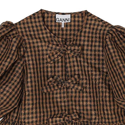 【ガニー/GANNI】のCrinkled Taffeta Check Peplum Blouse 人気、トレンドファッション・服の通販 founy(ファニー) 　ファッション　Fashion　レディースファッション　Fashion for Women　ギンガム　Gingham, Gingham Fabric　タフタ　Taffeta, Structured Fabric　チェック　Check, Plaid, Tartan　フリル　Frill, Ruffle　フロント　Front, Front Design　ペプラム　Peplum, Flared Hem　リボン　Ribbon, Bow　夏　Summer　other-3|ID: prp329100004828995 ipo3291000000036050503
