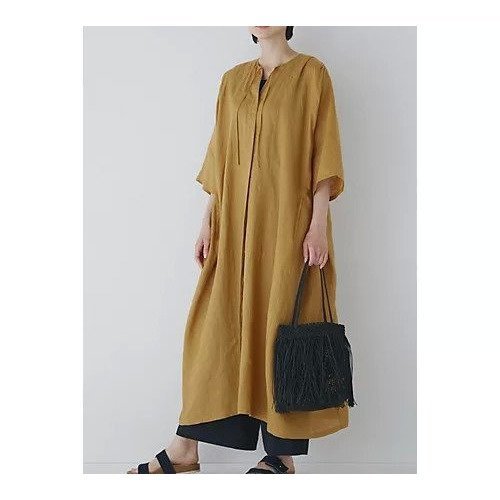 【ヒューマンウーマン/HUMAN WOMAN】のハードマンリネンワンピース インテリア・キッズ・メンズ・レディースファッション・服の通販 founy(ファニー) 　ファッション　Fashion　レディースファッション　Fashion for Women　ワンピース　Dresses　おすすめ　Recommended / Our Picks　スキッパー　Skipper, Open Collar　スタンダード　Standard, Basic　リネン　Linen, Linen Fabric　エレガント 上品　Elegant　人気　Popular, Best Seller　マスタード|ID: prp329100004828999 ipo3291000000035146049