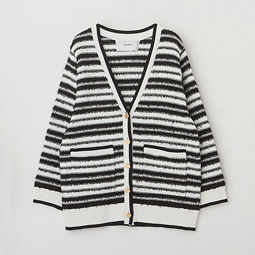 【アダワス/ADAWAS】の【HPS別注】TEXTURED STRIPE CARDIGAN インテリア・キッズ・メンズ・レディースファッション・服の通販 founy(ファニー) 　ファッション　Fashion　レディースファッション　Fashion for Women　トップス・カットソー　Cut & Sew Tops　カーディガン・羽織り　Layered Style Cardigans　カーディガン　Cardigan, Knitwear　ジャケット　Jacket, Outerwear　ツイード　Twill, Twill Weave　フラット　Flat, Flat Shoes　人気　Popular, Best Seller　別注　Limited Edition, Custom Order　春　Spring　WHITE×BLACK|ID: prp329100004829016 ipo3291000000035146189