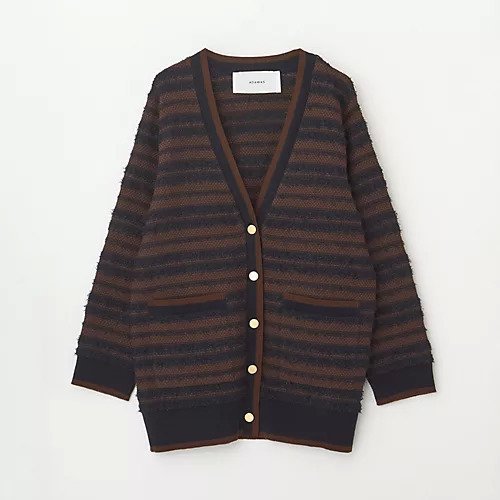 【アダワス/ADAWAS】の【HPS別注】TEXTURED STRIPE CARDIGAN インテリア・キッズ・メンズ・レディースファッション・服の通販 founy(ファニー) 　ファッション　Fashion　レディースファッション　Fashion for Women　トップス・カットソー　Cut & Sew Tops　カーディガン・羽織り　Layered Style Cardigans　カーディガン　Cardigan, Knitwear　ジャケット　Jacket, Outerwear　ツイード　Twill, Twill Weave　フラット　Flat, Flat Shoes　人気　Popular, Best Seller　別注　Limited Edition, Custom Order　春　Spring　BROWN×NAVY|ID: prp329100004829016 ipo3291000000035146191