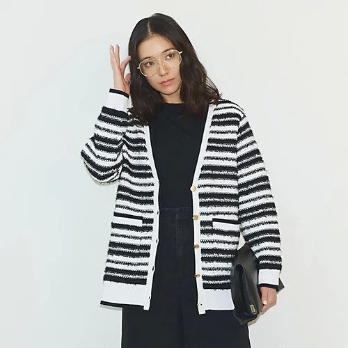 【アダワス/ADAWAS】の【HPS別注】TEXTURED STRIPE CARDIGAN 人気、トレンドファッション・服の通販 founy(ファニー) 　ファッション　Fashion　レディースファッション　Fashion for Women　トップス・カットソー　Cut & Sew Tops　カーディガン・羽織り　Layered Style Cardigans　カーディガン　Cardigan, Knitwear　ジャケット　Jacket, Outerwear　ツイード　Twill, Twill Weave　フラット　Flat, Flat Shoes　人気　Popular, Best Seller　別注　Limited Edition, Custom Order　春　Spring　other-2|ID: prp329100004829016 ipo3291000000036054155