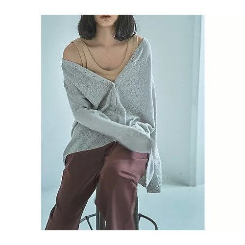 【マージュール/marjour】のNUANCE OVERSIZED HENRY KNIT インテリア・キッズ・メンズ・レディースファッション・服の通販 founy(ファニー) ファッション Fashion レディースファッション Fashion for Women トップス・カットソー Cut & Sew Tops ニット Knit Tops & Sweaters インナー Innerwear サマー Summer, Summer Style ストレッチ Stretch, Stretchy Fabric 長袖 Long Sleeve, Full Sleeve バランス Balance, Style Balance ポケット Pocket, Pocket Detail 夏 Summer GRAY|ID: prp329100004829225 ipo3291000000036049404