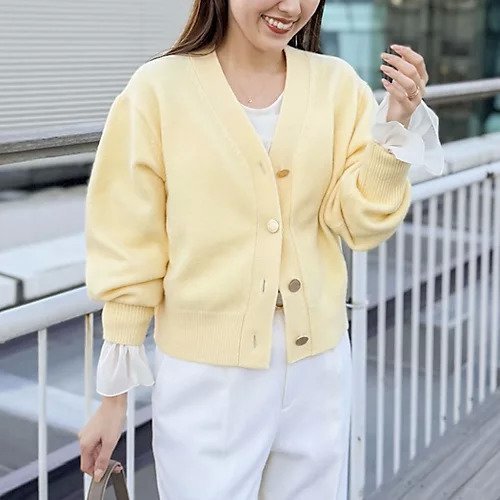 【ノーリーズ/NOLLEY'S】の5GノアリスVネックカーディガン インテリア・キッズ・メンズ・レディースファッション・服の通販 founy(ファニー) 　ファッション　Fashion　レディースファッション　Fashion for Women　トップス・カットソー　Cut & Sew Tops　カーディガン・羽織り　Layered Style Cardigans　Vネックトップス　V-Neck Tops / V-Cut Neckline Shirts　2025年　2025　2025-2026秋冬・A/W　Autumn/Winter 2025–26 AW25–26　カーディガン　Cardigan, Knitwear　ストレッチ　Stretch, Stretchy Fabric　スリーブ　Sleeve, Long Sleeve / Short Sleeve　ロング　Long, Long-Length　イエロー|ID: prp329100004830082 ipo3291000000035157136