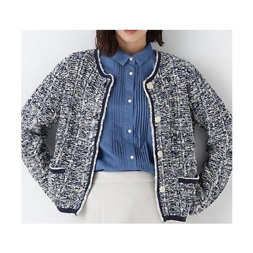 【ヒューマンウーマン/HUMAN WOMAN】のツィードニットJK インテリア・キッズ・メンズ・レディースファッション・服の通販 founy(ファニー) 　ファッション　Fashion　レディースファッション　Fashion for Women　トップス・カットソー　Cut & Sew Tops　ニット　Knit Tops & Sweaters　おすすめ　Recommended / Our Picks　ジャケット　Jacket, Outerwear　スタンダード　Standard, Basic　ツイード／ツィード　Choker, Choker Necklace　デニム　Denim, Jeans Material　パイピング　Piping, Trim Design　ビンテージ　Vintage, Retro Style　ネイビー|ID: prp329100004832774 ipo3291000000035191734