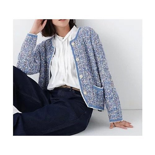 【ヒューマンウーマン/HUMAN WOMAN】のツィードニットJK インテリア・キッズ・メンズ・レディースファッション・服の通販 founy(ファニー) 　ファッション　Fashion　レディースファッション　Fashion for Women　トップス・カットソー　Cut & Sew Tops　ニット　Knit Tops & Sweaters　おすすめ　Recommended / Our Picks　ジャケット　Jacket, Outerwear　スタンダード　Standard, Basic　ツイード／ツィード　Choker, Choker Necklace　デニム　Denim, Jeans Material　パイピング　Piping, Trim Design　ビンテージ　Vintage, Retro Style　ブルー|ID: prp329100004832774 ipo3291000000035191735