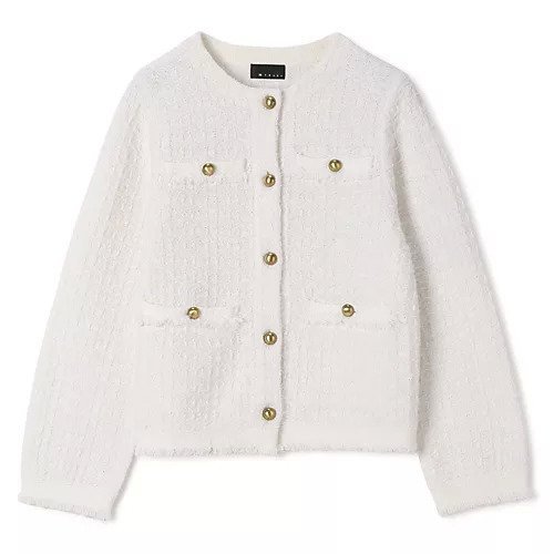 【エムセブンデイズ/M7days】のツイードジャケット風ニットカーディガン インテリア・キッズ・メンズ・レディースファッション・服の通販 founy(ファニー) 　ファッション　Fashion　レディースファッション　Fashion for Women　オケージョン　Occasion Wear　カーディガン　Cardigan, Knitwear　ジャケット　Jacket, Outerwear　ツイード　Twill, Twill Weave　デニム　Denim, Jeans Material　フリンジ　Fringe, Tassel　ポケット　Pocket, Pocket Detail　メタル　Metal, Metal Parts　洗える　Machine Washable　オフホワイト|ID: prp329100004834357 ipo3291000000035211571