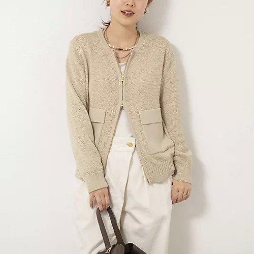 【リエミラー/Rie Miller】の《手洗い可能》テープヤーンZIP UPカーディガン インテリア・キッズ・メンズ・レディースファッション・服の通販 founy(ファニー) 　ファッション　Fashion　レディースファッション　Fashion for Women　トップス・カットソー　Cut & Sew Tops　カーディガン・羽織り　Layered Style Cardigans　2026年　2026　おすすめ　Recommended / Our Picks　カーディガン　Cardigan, Knitwear　デニム　Denim, Jeans Material　フロント　Front, Front Design　ポケット　Pocket, Pocket Detail　エレガント 上品　Elegant　夏　Summer　定番　Standard, Basic Item　春　Spring　ベージュ|ID: prp329100004834358 ipo3291000000035211577