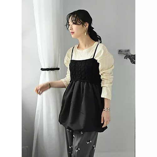 【スタイルデリ/STYLE DELI】の【BLK001】ケーブルバルーンキャミ 人気、トレンドファッション・服の通販 founy(ファニー) 　ファッション　Fashion　レディースファッション　Fashion for Women　トップス・カットソー　Cut & Sew Tops　キャミソール&ノースリーブ　Camisoles & Sleeveless Tops　インナー　Innerwear　春　Spring　秋　Autumn　カットソー　Cut and Sewn Top　切替　Switching, Contrast Panel　シアー　Sheer, See-Through　シューズ　Shoes, Footwear　シンプル　Simple, Minimal　定番　Standard, Basic Item　バランス　Balance, Style Balance　バルーン　Balloon, Balloon Silhouette　フロント　Front, Front Design　ロング　Long, Long-Length　おすすめ　Recommended / Our Picks　other-2|ID: prp329100004837032 ipo3291000000036286785