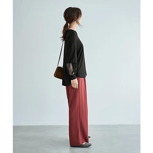 【スタイルデリ/STYLE DELI】の【Made in JAPAN】部分チュールのとろけるカットソートップス 人気、トレンドファッション・服の通販 founy(ファニー) 　ファッション　Fashion　レディースファッション　Fashion for Women　トップス・カットソー　Cut & Sew Tops　カットソー・ベーシックTシャツ　Cut-and-Sewn Tops / Stretch Tees & Basics　インナー　Innerwear　エアリー　Airy Texture　カットソー　Cut and Sewn Top　カーディガン　Cardigan, Knitwear　ギャザー　Gathered, Ruffled　シアー　Sheer, See-Through　ジャケット　Jacket, Outerwear　ストレート　Straight, Straight Cut　チュール　Tulip, Tulip Motif　デコルテ　Décolleté, Neckline　なめらか　Smooth, Silky Texture　長袖　Long Sleeve, Full Sleeve　バランス　Balance, Style Balance　プリーツ　Pleats, Pleated　防寒　Cold Protection, Winter-Ready　ラウンド　Round, Round Neck　リラックス　Relax, Relaxed Fit　日本製　Made In Japan　other-3|ID: prp329100004838972 ipo3291000000035261358