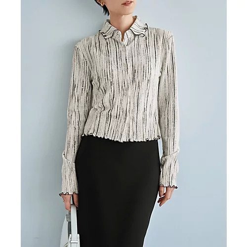 【スタイルデリ/STYLE DELI】のかすれ柄編みWボタン襟付きトップス インテリア・キッズ・メンズ・レディースファッション・服の通販 founy(ファニー) 　ファッション　Fashion　レディースファッション　Fashion for Women　トップス・カットソー　Cut & Sew Tops　インナー　Innerwear　春　Spring　秋　Autumn　コンパクト　Compact, Small Size　ジャケット　Jacket, Outerwear　ストライプ　Stripe, Striped Pattern　ストレート　Straight, Straight Cut　スリット　Slit, Slit Detail　なめらか　Smooth, Silky Texture　ニットソー　Knit-Sewn, Cut & Sew Knit　長袖　Long Sleeve, Full Sleeve　バランス　Balance, Style Balance　フィット　Fit, Slim Fit　フロント　Front, Front Design　ベスト　Vest, Waistcoat　ワイド　Wide, Wide Fit　アイボリー|ID: prp329100004838980 ipo3291000000035261405