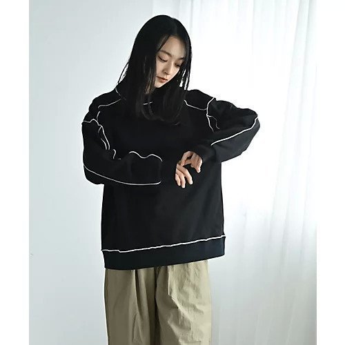【スタイルデリ/STYLE DELI】の【BLK001】配色メローチュニックプルオーバー インテリア・キッズ・メンズ・レディースファッション・服の通販 founy(ファニー) 　ファッション　Fashion　レディースファッション　Fashion for Women　トップス・カットソー　Cut & Sew Tops　カジュアルプルオーバー・ニットトップス　Pullovers & Knit Tops / Casual Pullovers　イエロー　Yellow　秋　Autumn　シンプル　Simple, Minimal　スウェット / スエット　Sweatshirt, Sweatwear　チュニック　Tunic, Long Top　デニム　Denim, Jeans Material　バランス　Balance, Style Balance　フォルム　Silhouette, Form　ベーシック　Basic, Essential　ワイド　Wide, Wide Fit　冬　Winter / This Winter　おすすめ　Recommended / Our Picks　ブラック|ID: prp329100004838981 ipo3291000000036287402